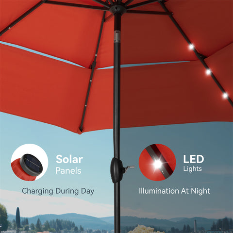 10ft 3 Tier Auto-tilt Patio Umbrella with Solar Powered LED Lights