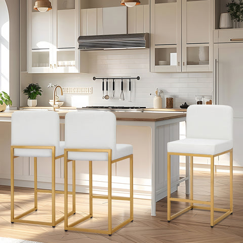 White PU Leather Bar Stools with Backrest – 24" Counter Height, Set of 4