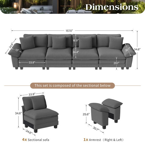 Modular Corduroy Sectional Cloud Sofa Set for Living Room