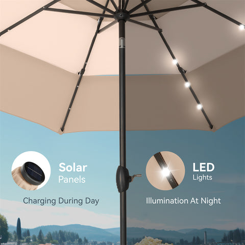10ft 3 Tier Auto-tilt Patio Umbrella with Solar Powered LED Lights