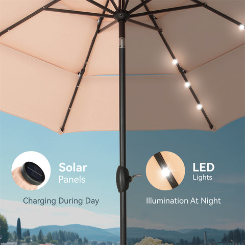 10ft 3 Tier Auto-tilt Patio Umbrella with Solar Powered LED Lights