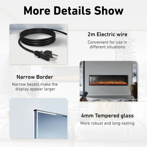 Premium Wall Mounted & Recessed Electric Fireplace with Remote Control