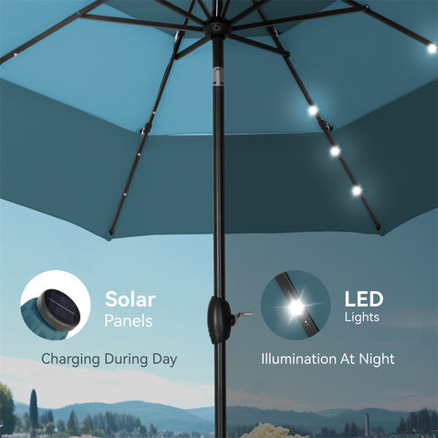 10ft 3 Tier Auto-tilt Patio Umbrella with Solar Powered LED Lights