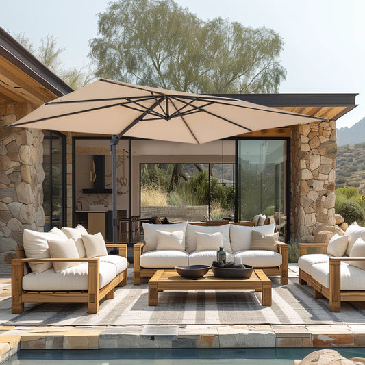 10x10 ft Patio Cantilever Umbrella with 7 Tilt & 360° Rotation for Garden and Pool