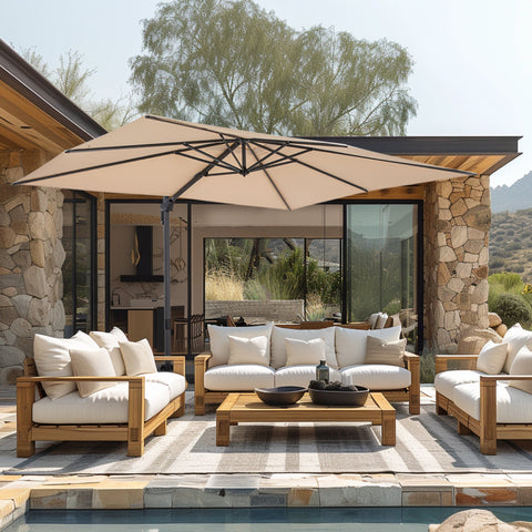 10x10 ft Patio Cantilever Umbrella with 7 Tilt & 360° Rotation for Garden and Pool