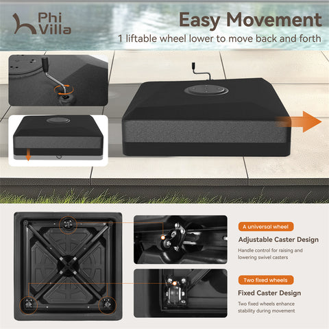 Heavy-Duty Cantilever Patio Umbrella Base with Square Design, Handle, and Wheels