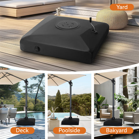 Heavy-Duty Cantilever Patio Umbrella Base with Square Design, Handle, and Wheels