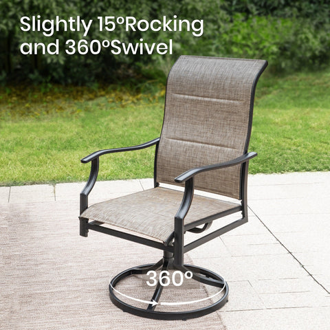 7-Piece Patio Textilene High Back Swivel Chairs and Steel Rectangle Table Dining Set