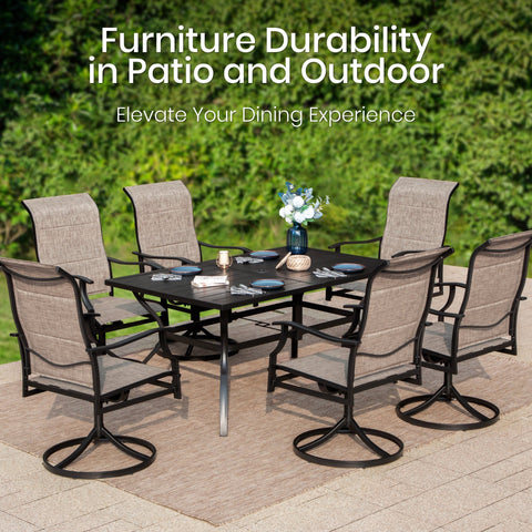 7-Piece Patio Textilene High Back Swivel Chairs and Steel Rectangle Table Dining Set