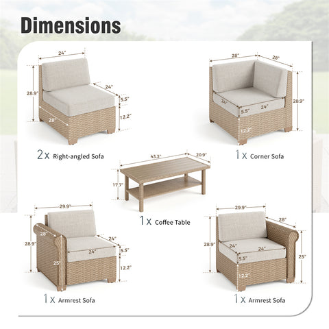 Outdoor Rattan Sofa Set with T-Shaped Sponge Cushion and Coffee Table