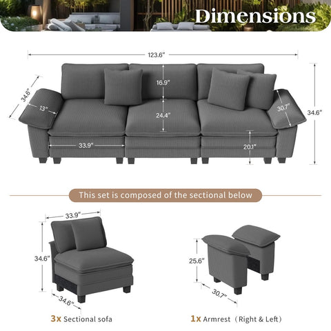 Modular Corduroy Sectional Cloud Sofa Set for Living Room