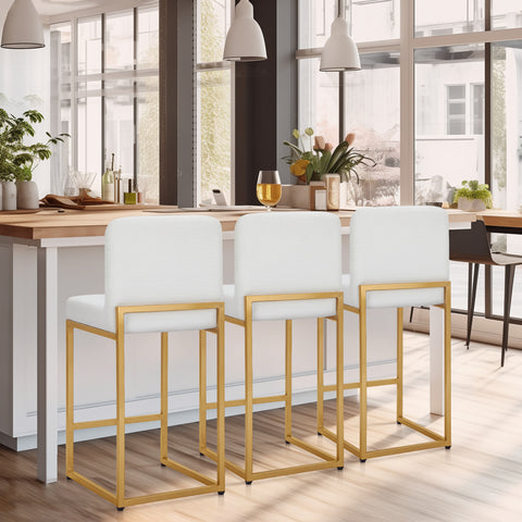 White PU Leather Bar Stools with Backrest – 24" Counter Height, Set of 4