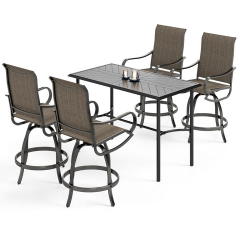 5-Piece Patio Bar Stool Set High Table & Reinforced Textilene Bar Stools