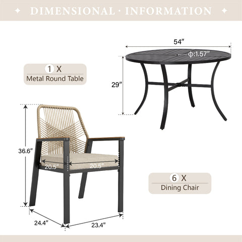5/7-Piece Outdoor Patio Dining Set with Round Table and Woven Rope Rattan Chairs