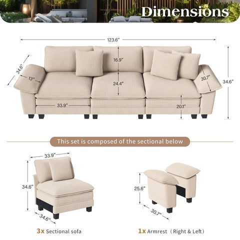 Modular Corduroy Sectional Cloud Sofa Set for Living Room