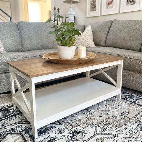 PHI VILLA Farmhouse-Inspired Manufactured Wood Coffee Table