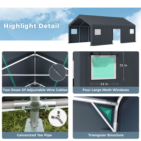 Outdoor Portable Storage Shelter Shed Garage with Vents Carport