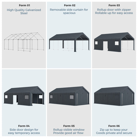 Outdoor Portable Storage Shelter Shed Garage with Vents Carport