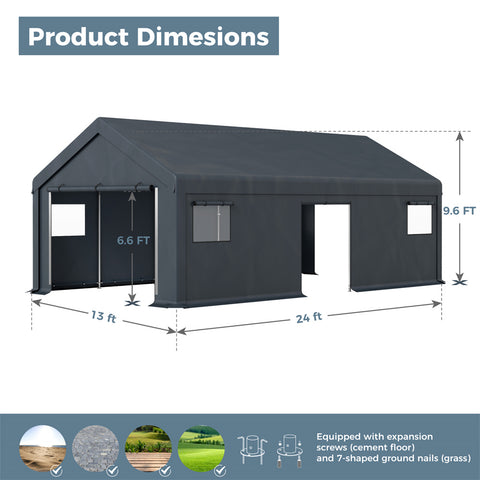 Outdoor Portable Storage Shelter Shed Garage with Vents Carport
