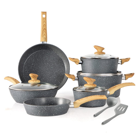 Kitchen Academy Stylish Granite-Coating Nonstick Induction 12 Pieces Cookware Set