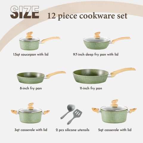 Kitchen Academy Stylish Granite-Coating Nonstick Induction 12 Pieces Cookware Set