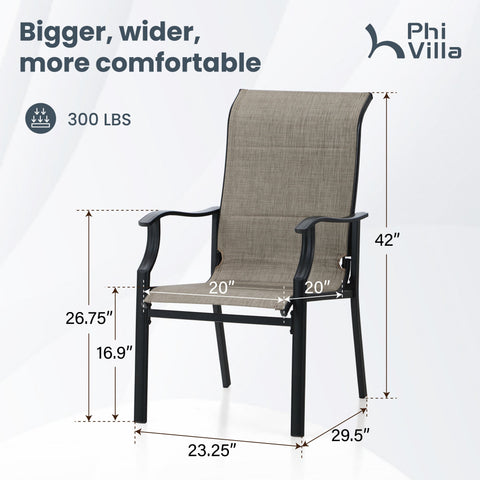 Sling Fabric High-back Padded Patio Fixed Chairs