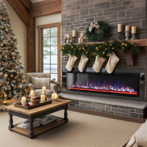 Premium Wall Mounted & Recessed Electric Fireplace with Remote Control
