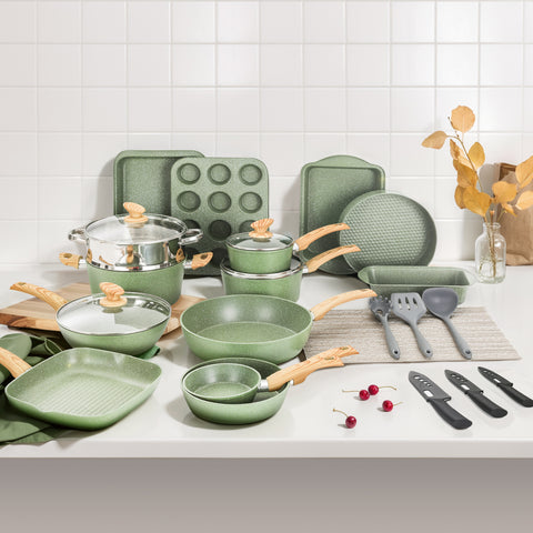 Kitchen Academy Ultimate 30 Pieces Granite-Coating Nonstick Induction Cookware Set for Easy Dinner Ideas