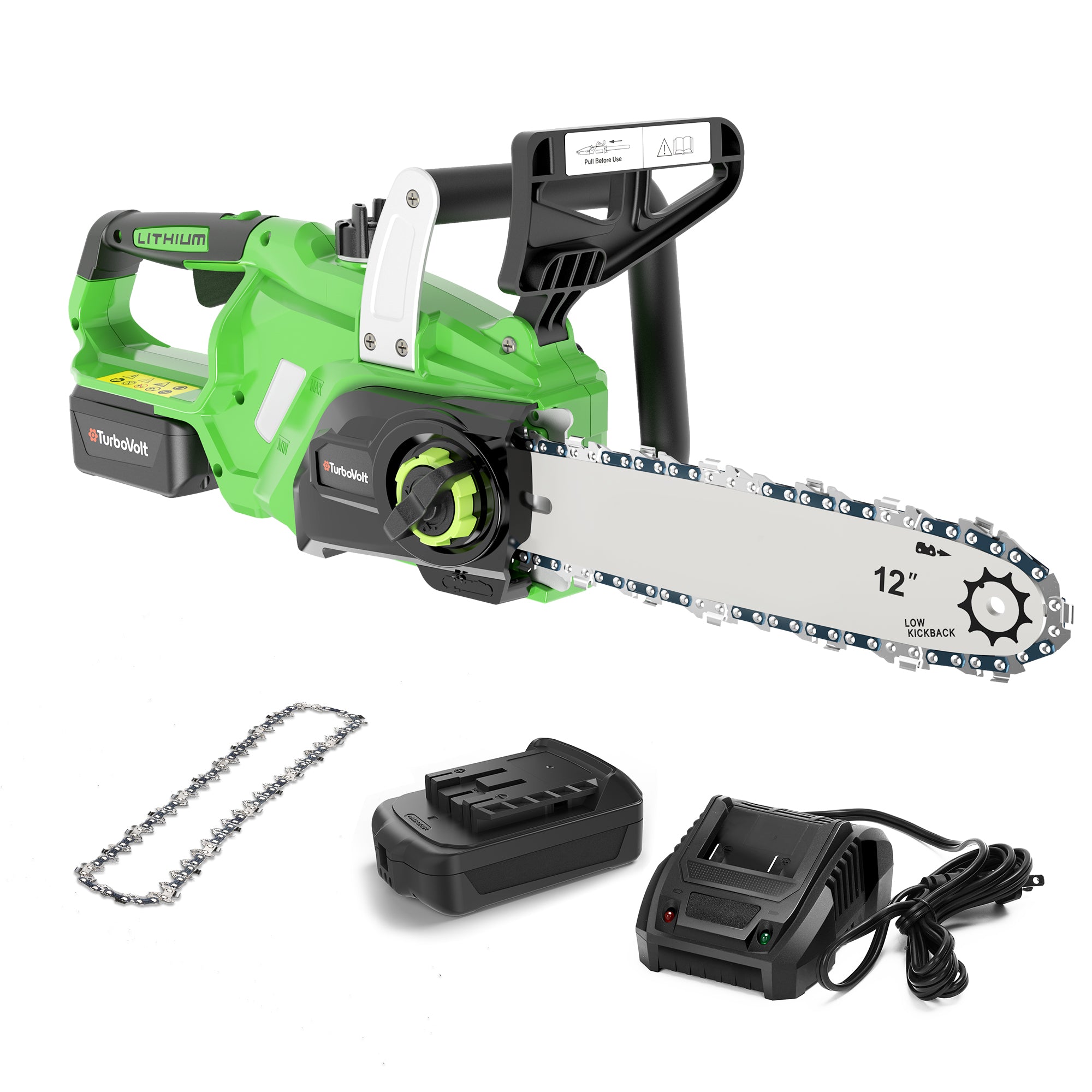 12" Cordless Brushless Chainsaw with Auto Oiling and Safety Brake for Wood Cutting