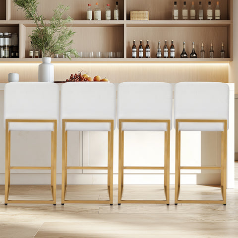White PU Leather Bar Stools with Backrest – 24" Counter Height, Set of 4