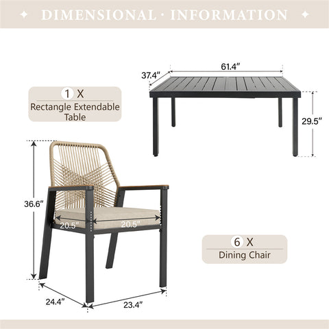 7-Piece Outdoor Patio Dining Set with Handcrafted Rattan Rope Chairs