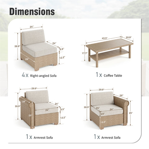 Outdoor Rattan Sofa Set with T-Shaped Sponge Cushion and Coffee Table