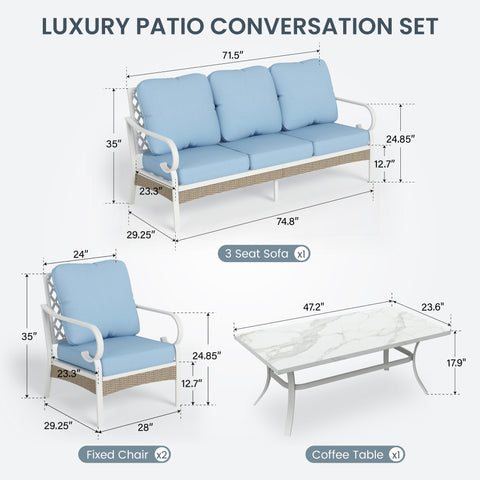 5-Seater Porcelain White Enlarged Sofa Set for Backyard