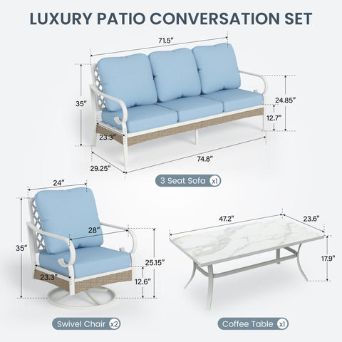 5-Seater Porcelain White Enlarged Sofa Set for Backyard