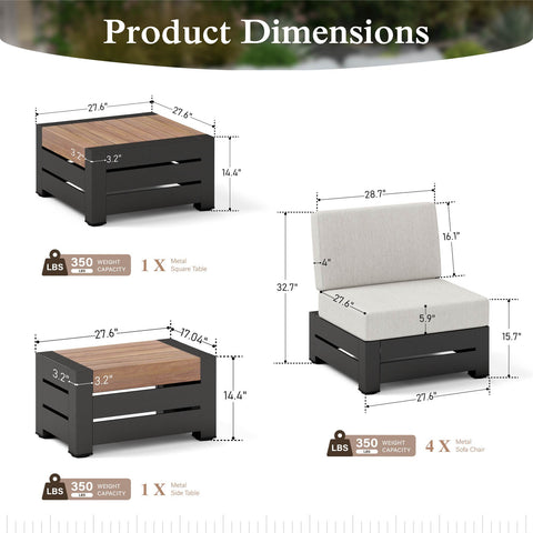 4-Seater Outdoor Conversation Sofa Set with Woodgrain Side Table
