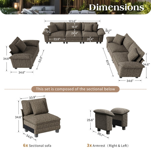 Modern Chenille Modular Cloud Sofa Set with Deep Seats for Living Room