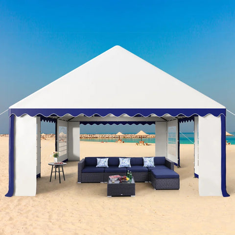 16'x20' White Scalloped Valance Party Tent Canopy Shelter with Heavy Duty Design (Includes Carry Bag)