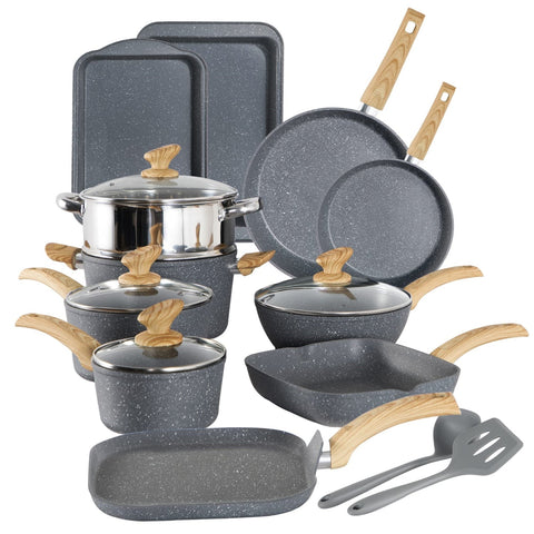 Induction Nonstick Granite-Coating 17 Piece Cookware Set,Kitchen Academy