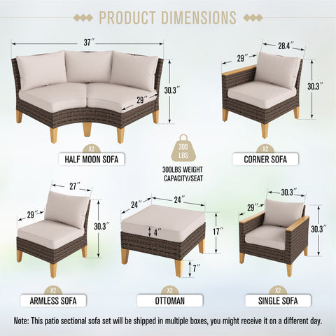 10/11 Pieces Rattan Half-Moon Curved Luxury Outdoor Sofa Sectional