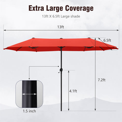 13ft Large Double-Sided Outdoor Patio Umbrella