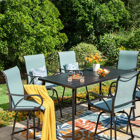 7-Piece Patio Bar Stool Set Aqua Textilene Swivel Stools