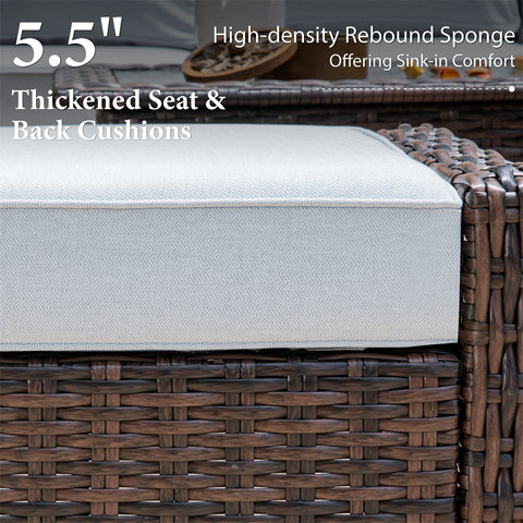 5 Seats Wicker Patio Conversation Sofa Set with Swivel Chairs