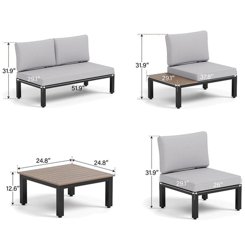 6-Piece Modular Outdoor Sofa Set with Cushions