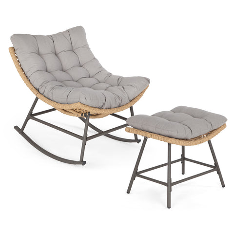 Outdoor Rattan Papasan Sofa Lounge Chair with Thick Cushions