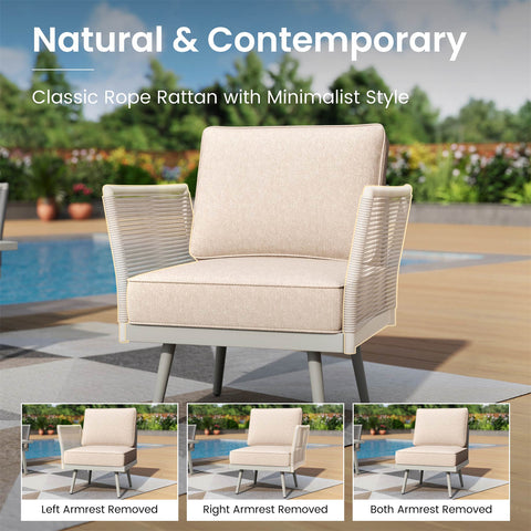 5 Seats Wicker Patio Conversation Sofa Set with Classic Rope Rattan Style