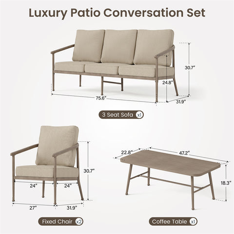 5-Seat Windsor-style Wood-grain Outdoor Sofa Set with Coffee Table