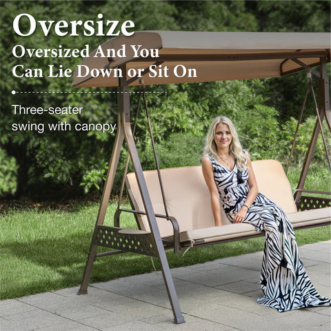 Outdoor 3-seat Patio Porch Swing Chair with Canopy & Cushions