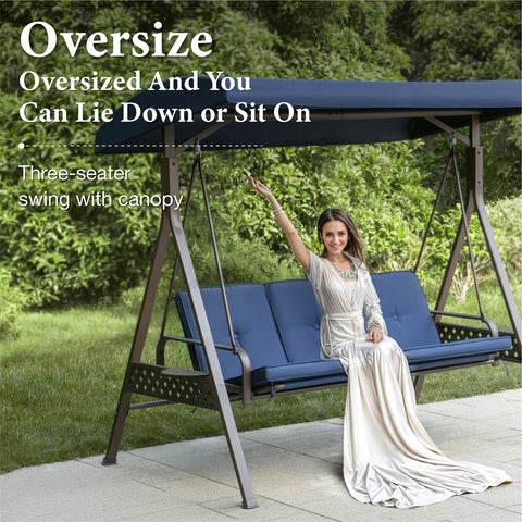 Outdoor 3-seat Patio Porch Swing Chair with Canopy & Cushions