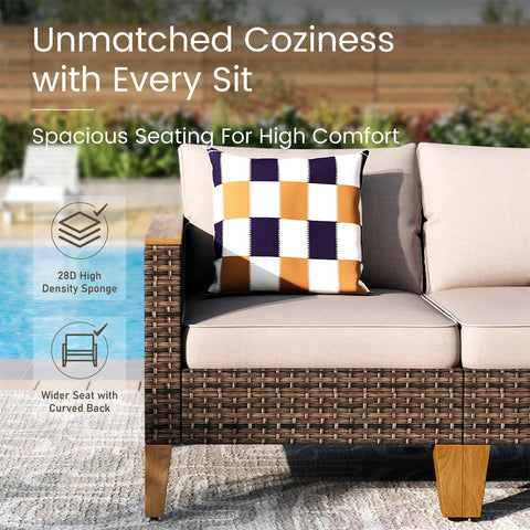 7-Seat Luxurious Half-moon Rattan Sofa with 56" Rattan Fire Pit Table