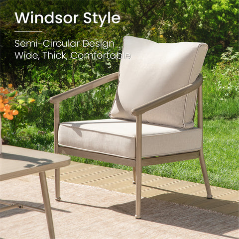 5-Seat Windsor-style Wood-grain Outdoor Sofa Set with Coffee Table